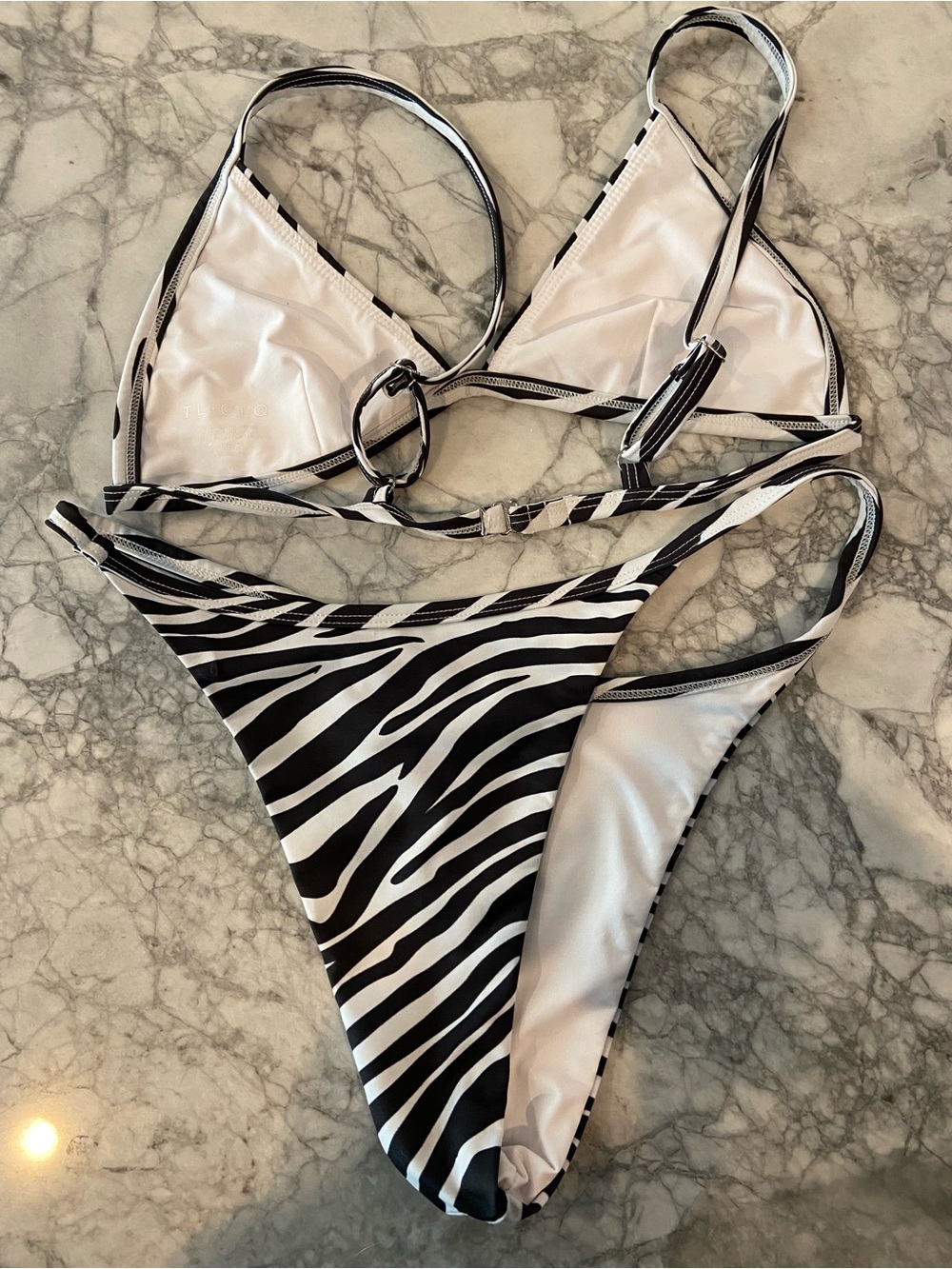 Zebra Print Triangle Bikini Set - Black & White - Picture 2 of 5